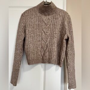 Textured Cable Mock Neck Sweater - Taupe